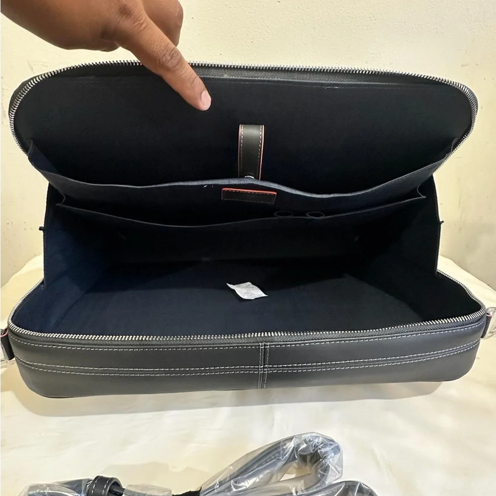 Platinum Classic Black Men's Briefcase with Red Accents